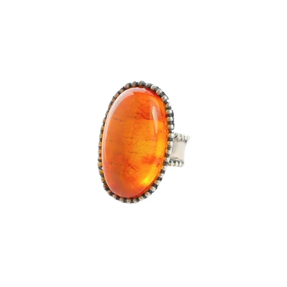 Medieval Baltic Amber Brutalist Ring in 925 Sterling Silver